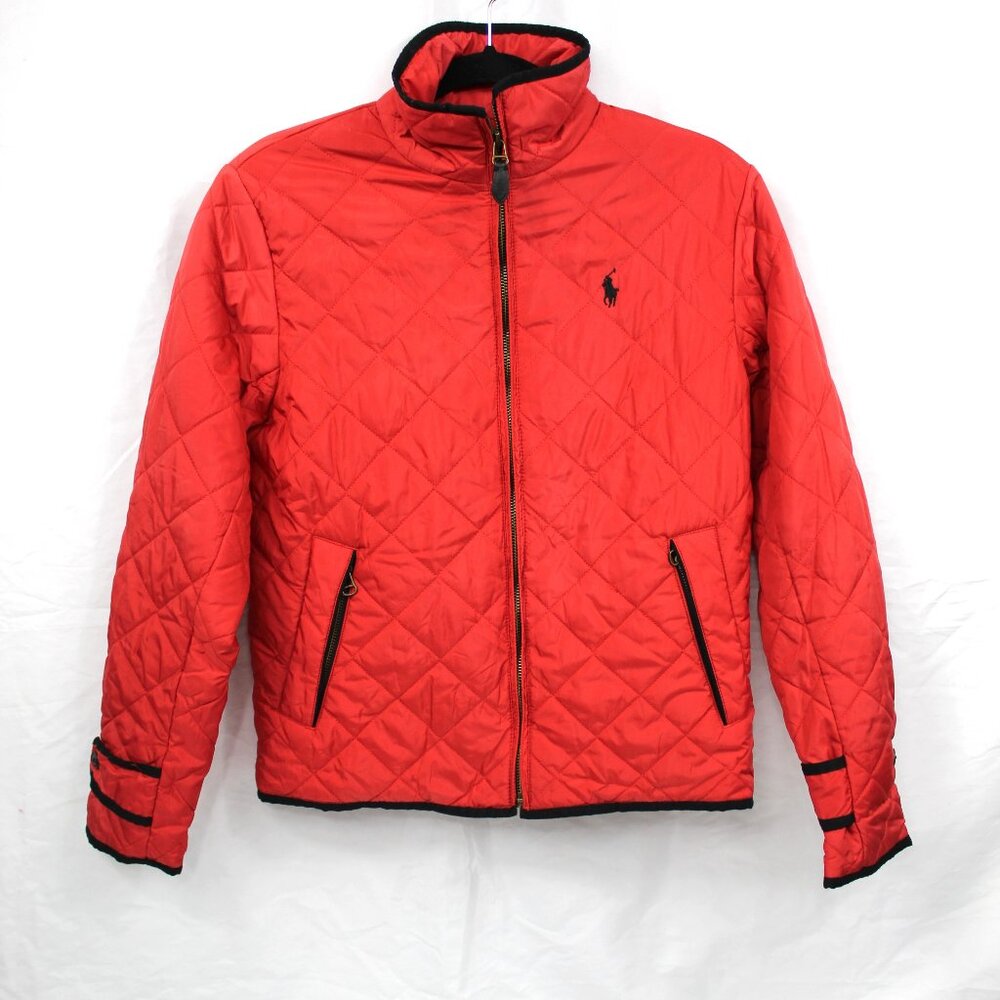 Ralph Lauren Sport Red/Black Trim Lightweight Quilted Zip Front Jacket Coat Sz S